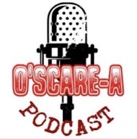 o scare a podcast logo with a microphone